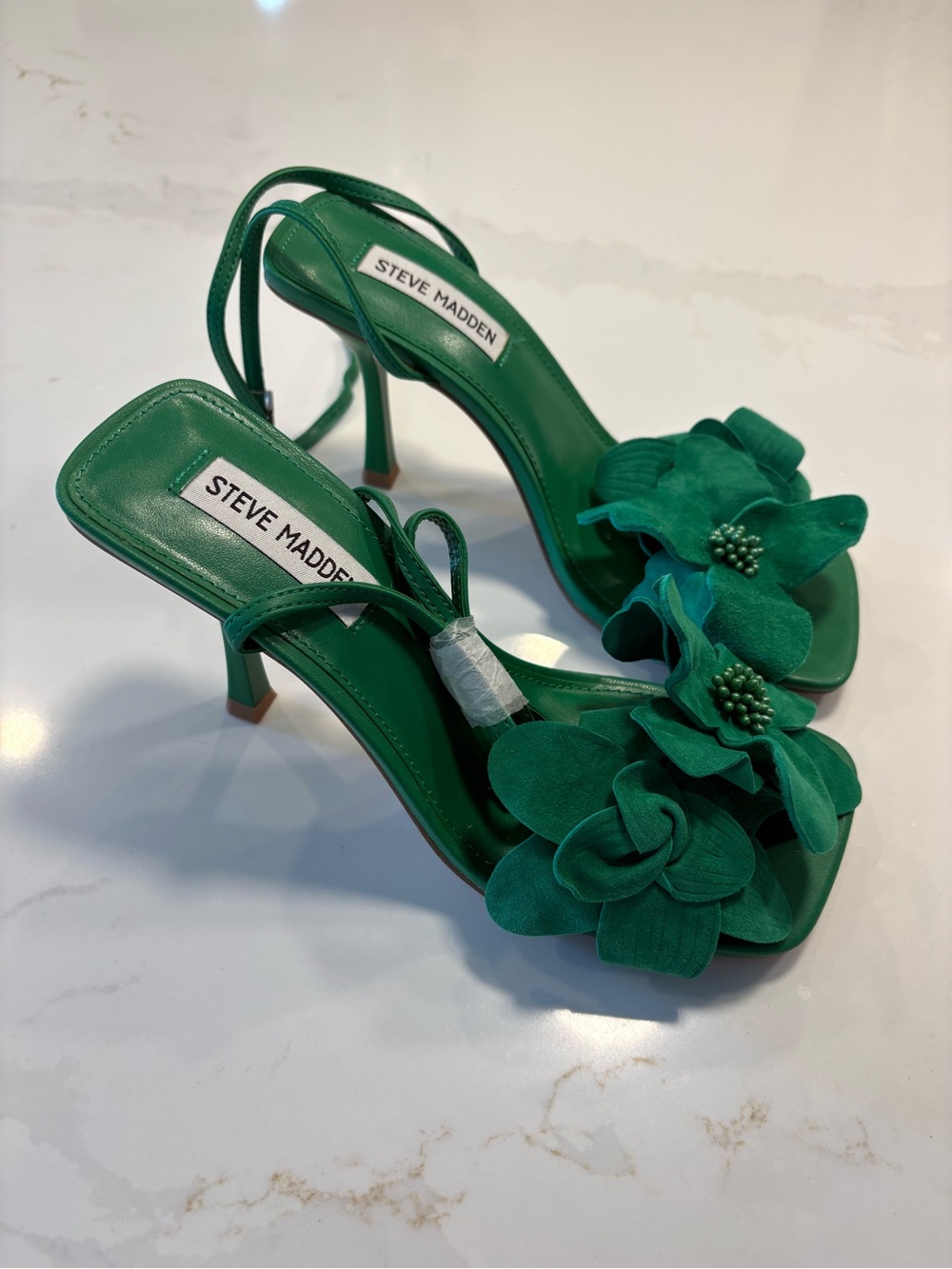Steve Madden Green Floral Appliqué Strappy Heels - Picture 3 of 5